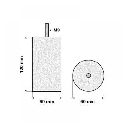 RVS ronde meubelpoot 12 cm (M8)
